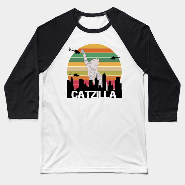 funny catzilla Baseball T-Shirt by S-Log